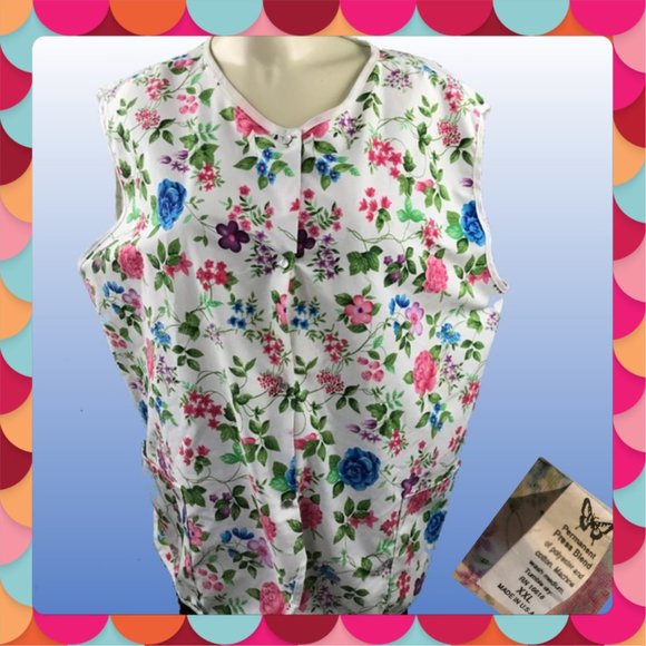 Vintage Floral Vest top 2 pockets Made in USA - Picture 1 of 8